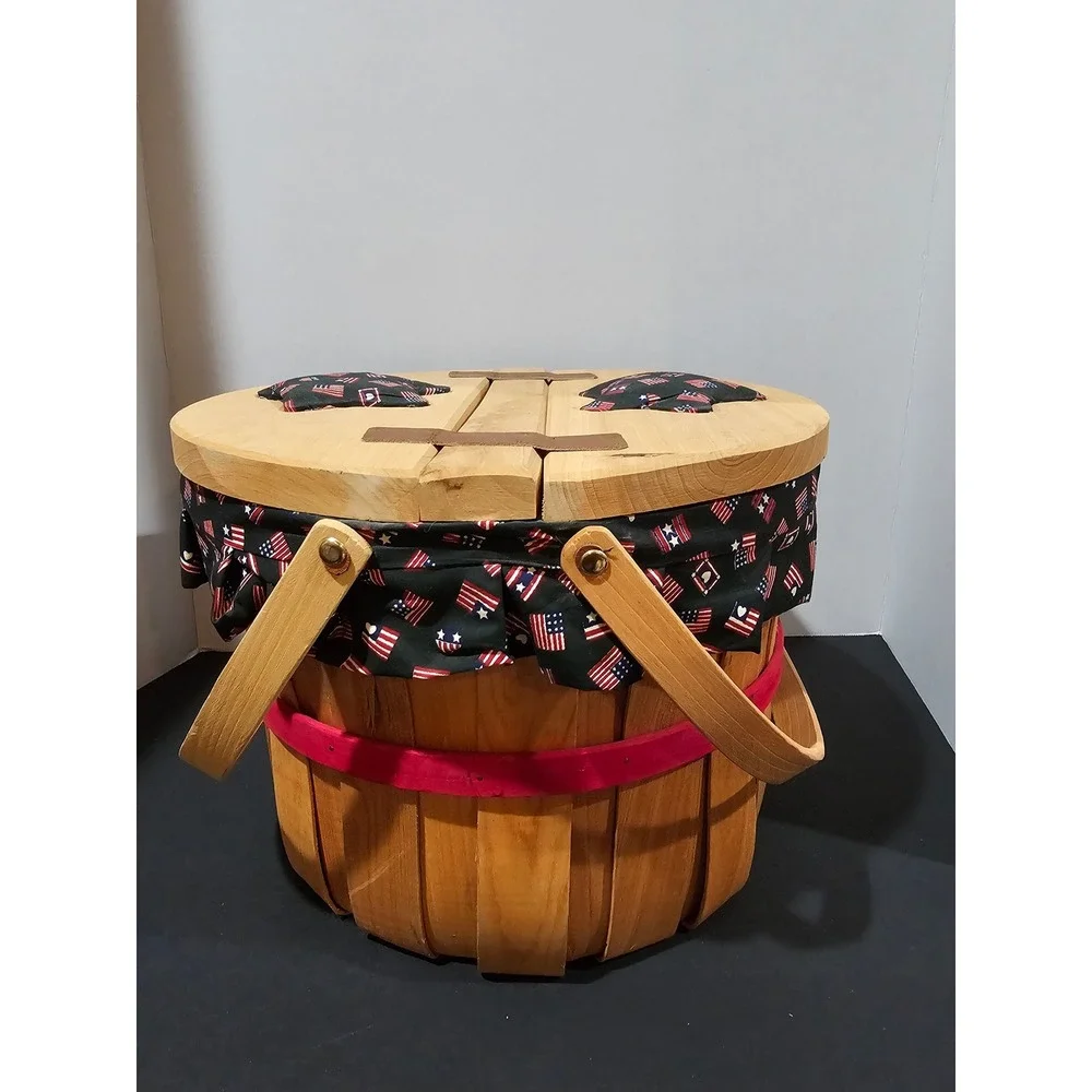 Vintage Americana Farmhouse Sewing Basket Picnic Basket